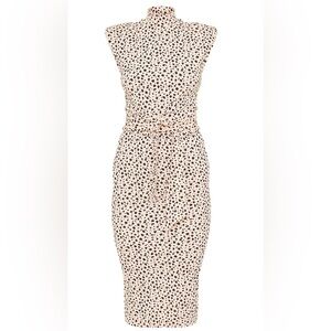 Nude Dalmatian Shoulder Pad Tie Waist MIDI Dress